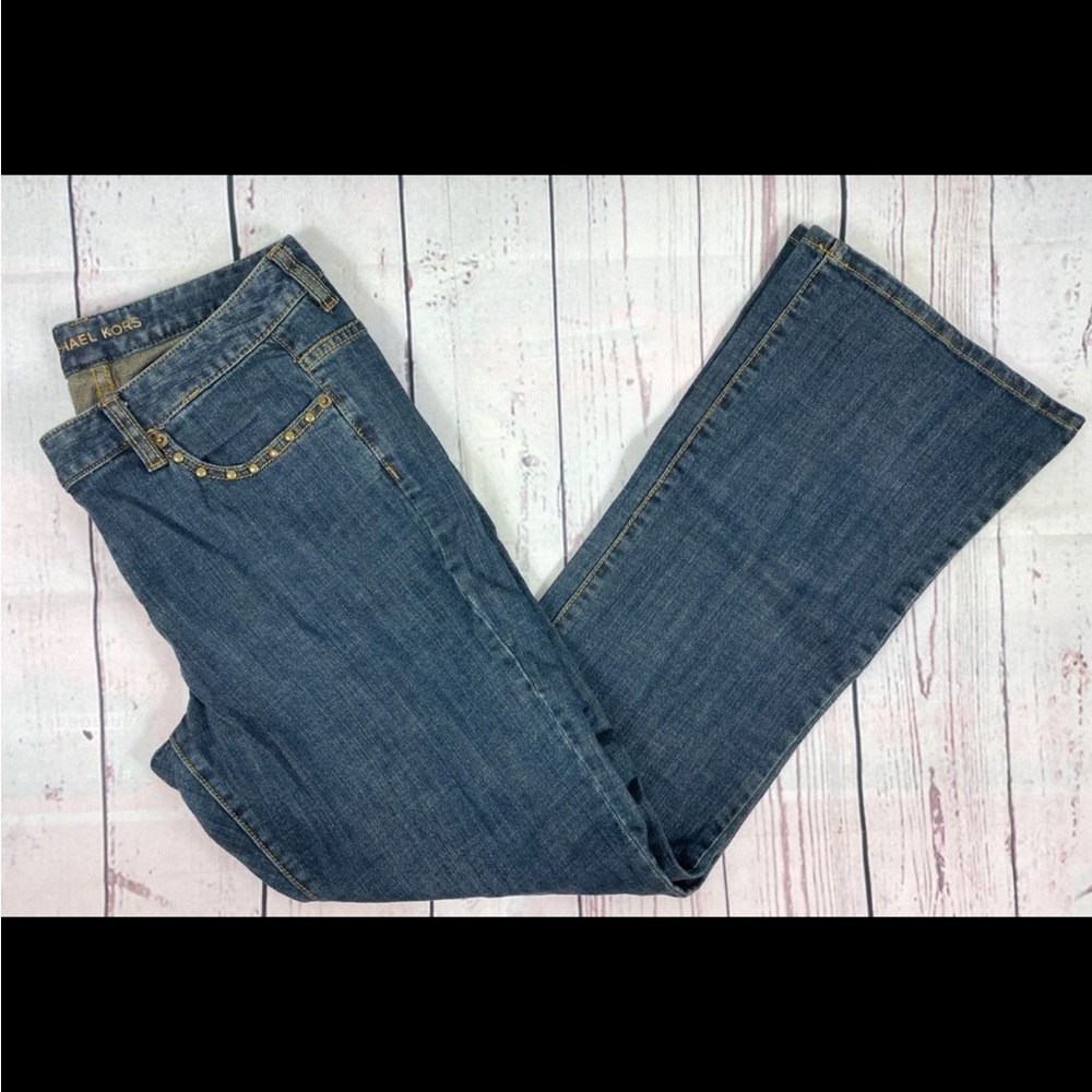 Michael Kors Medium Wash Stretch Stud Embellished Bootcut Jeans - Size 12
